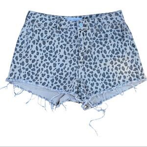 Pacsun Leopard Print High Rise Festival Short Raw Hem Jean Shorts Size 27